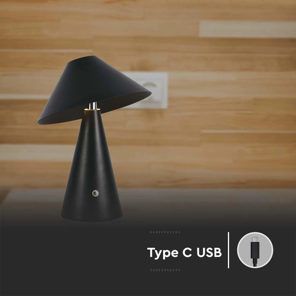 Lampada da tavolo LED 3W 200lm USB-C dimmer nero V-TAC