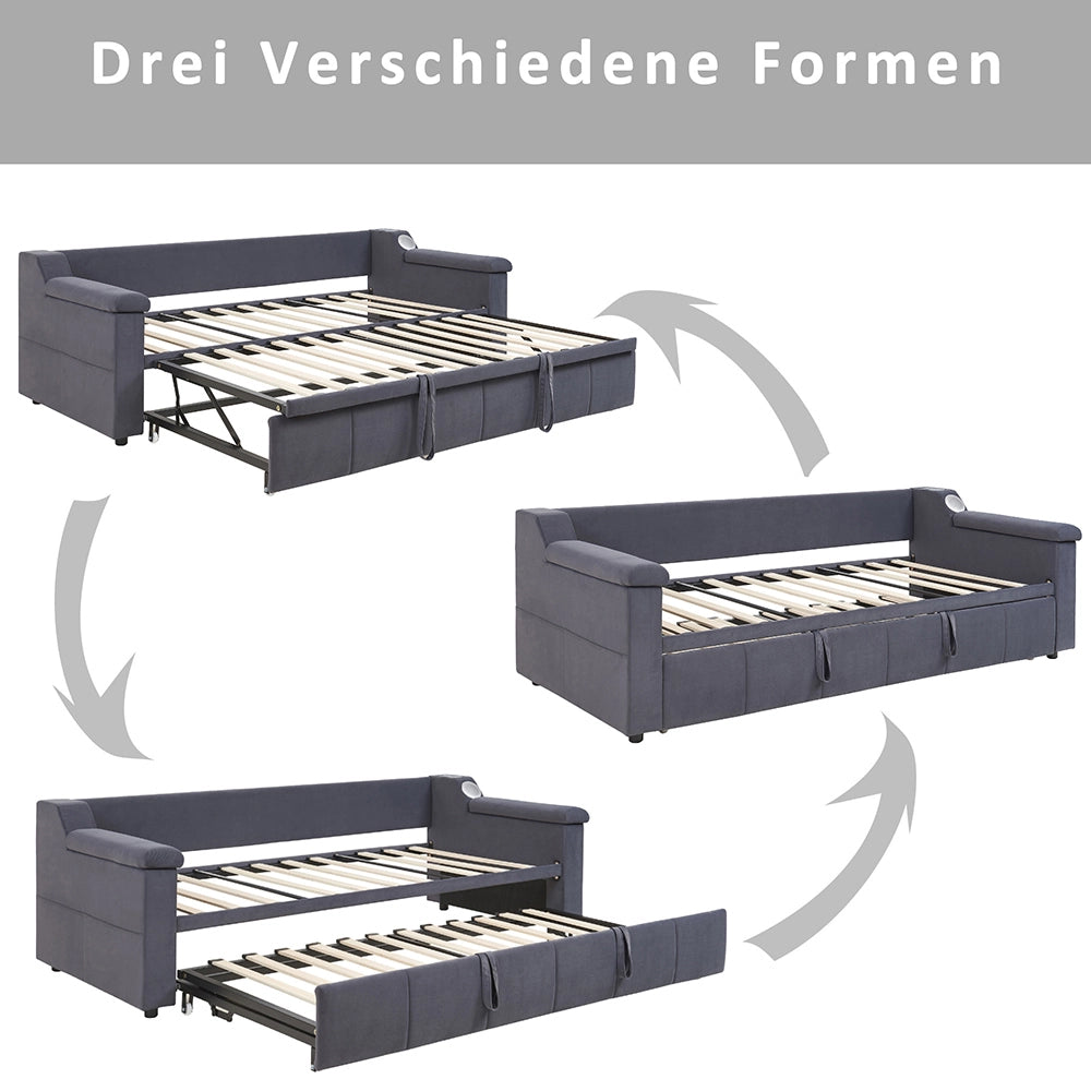 Divano letto - Xylo - 90x190 cm Bluetooth USB velluto grigio
