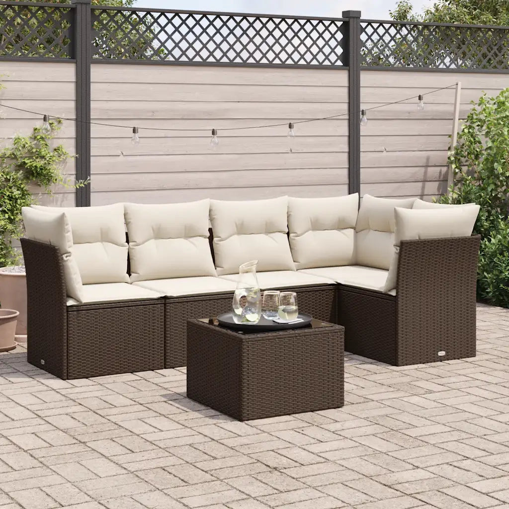 Set Divano da Giardino 6 pz con Cuscini Marrone in Polyrattan 3217613