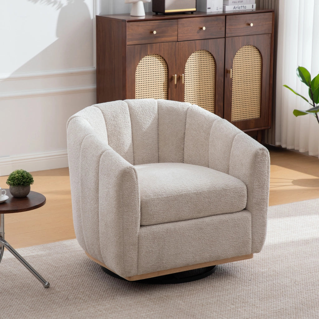 Pouf Poltrona Rotante in Tessuto Chenille con Gambe in Metallo ¨C Xylo ¨C Beige