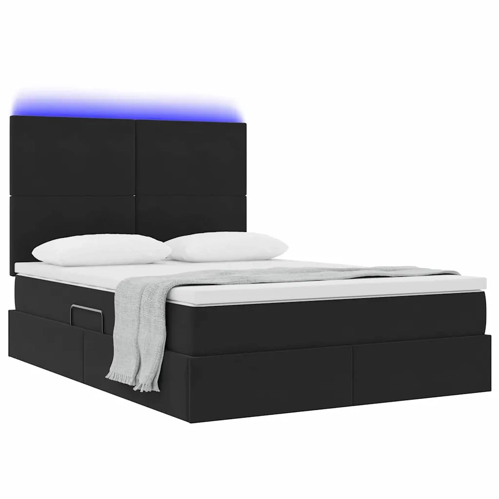 Letto con contenitore e LED con led Nero 140 x 200 cm Velluto