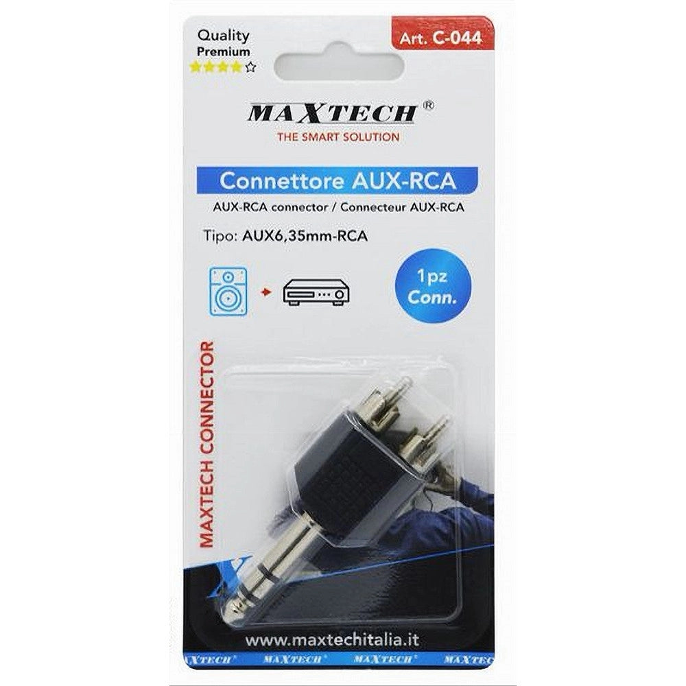 Trade Shop - Connettore Adattatore Audio Stereo Da 2 Rca Maschio Ad Aux 6.5 Mm Maschio C-044 -