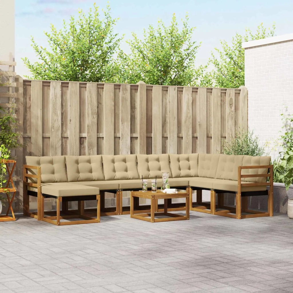 Set di divani da esterno con cuscino 9 pcs Naturale e Beige 3368968