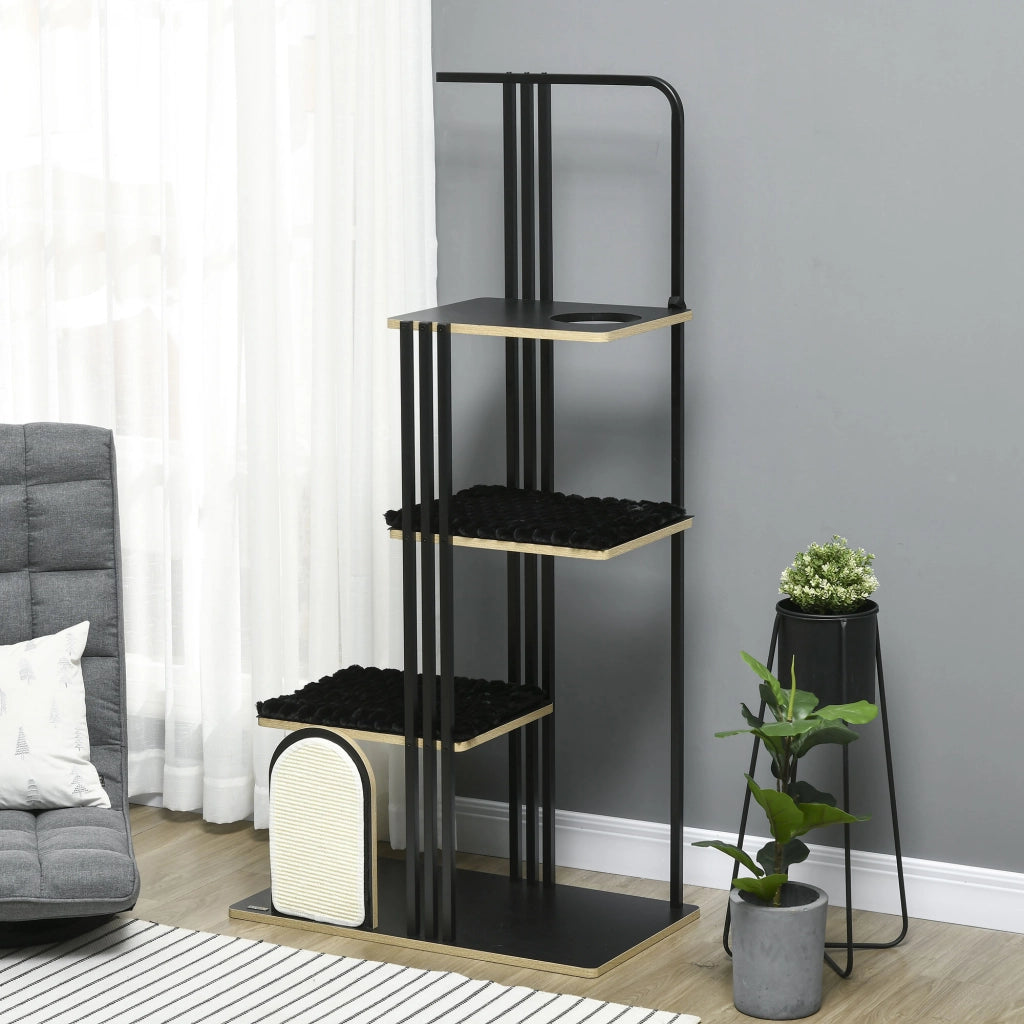 Tiragraffi per Gatti con Piattaforme e Cuscini ¨C Minimal ¨C Nero 85x48x170 cm