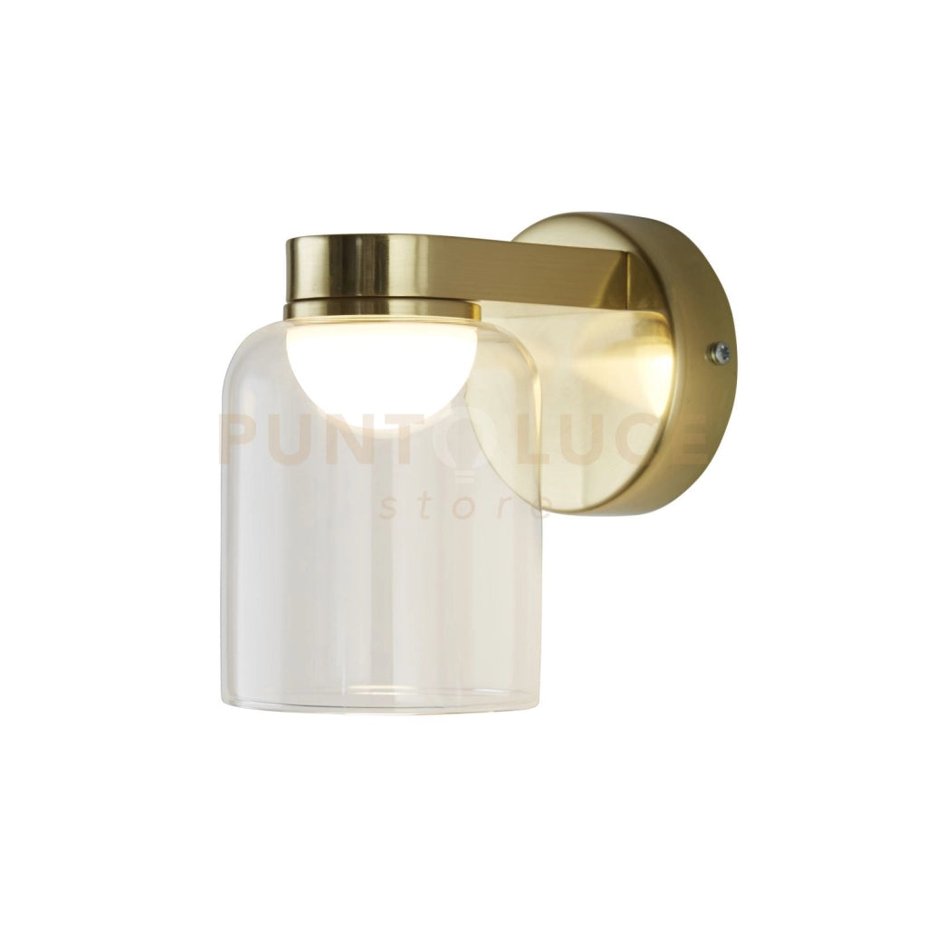Applique LED Highball, ottone satinato e vetro trasparente IP44