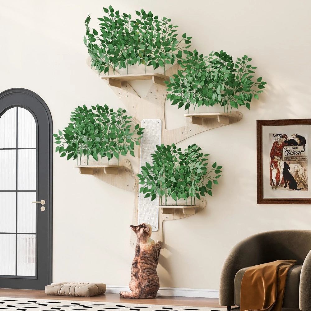 Albero graffiato per gatti - Zephmum- 155x210 cm- Pino massello con piattaforme