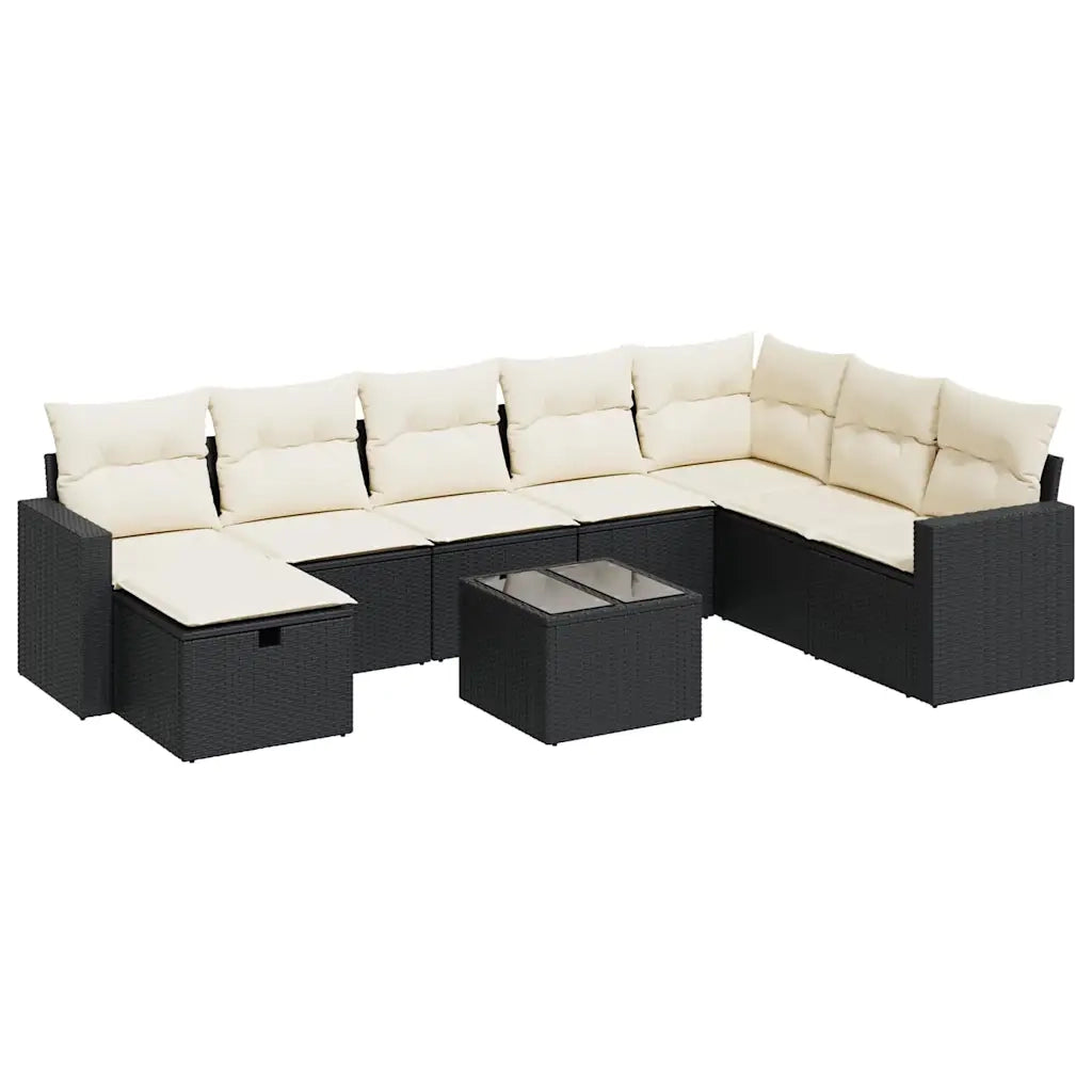 Set Divani da Giardino 9 pz con Cuscini Nero in Polyrattan 3325442
