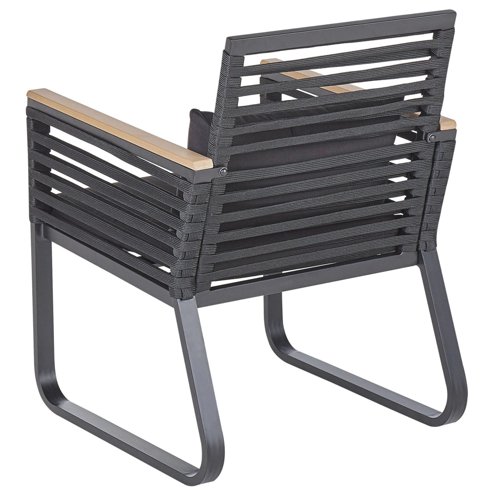 Set di 2 Sedie da Pranzo da Giardino Struttura in Metallo Nero con Cuscini in Corda Design Industriale Moderno