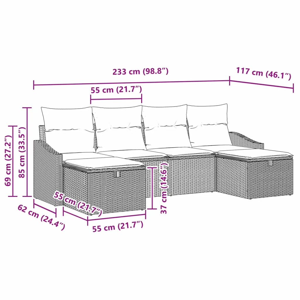 Set Divano da Giardino 6 pz polyrattan 3359323