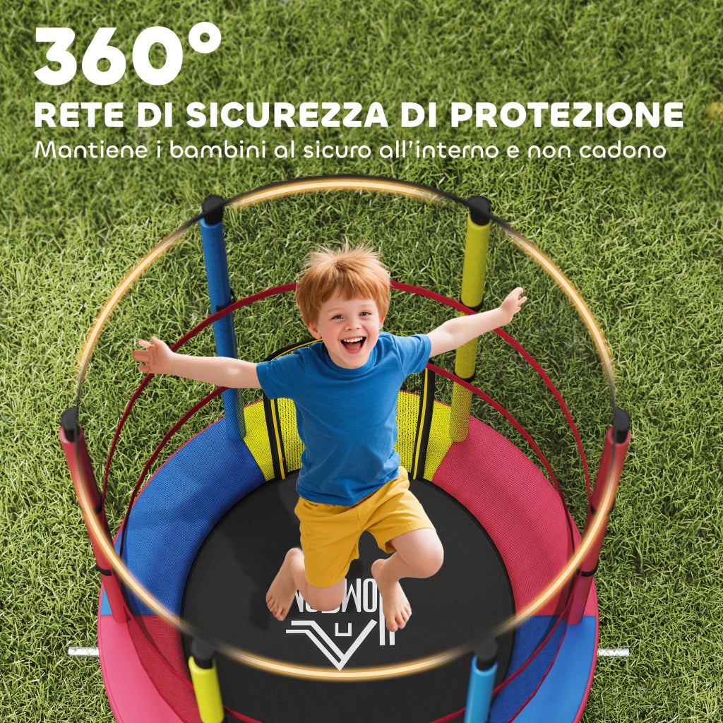 Trampolino per Bambini 3-6 Anni Ø160x190 cm con Rete di Sicurezza Senza Molle Multicolore