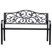 Panchina da Giardino 2 Posti con Schienale Decorato 127x60x89 cm in Ghisa e Metallo Nero
