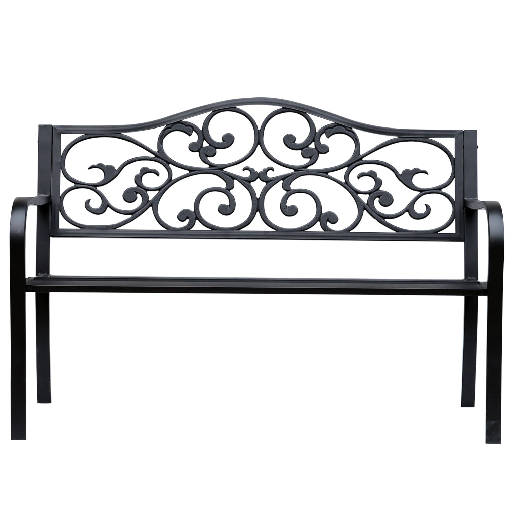 Panchina da Giardino 2 Posti con Schienale Decorato 127x60x89 cm in Ghisa e Metallo Nero