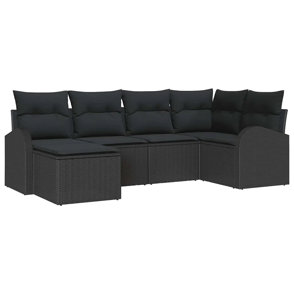 Set Divano da Giardino 6 pcs Nero polyrattan