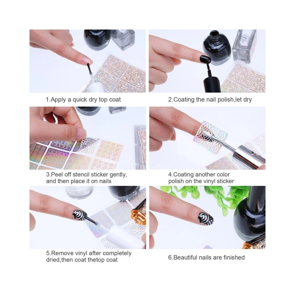 Trade Shop - Set 27 Stencil Stampino Disegni Unghie Adesivi Nail Art Manicure Decorazione -