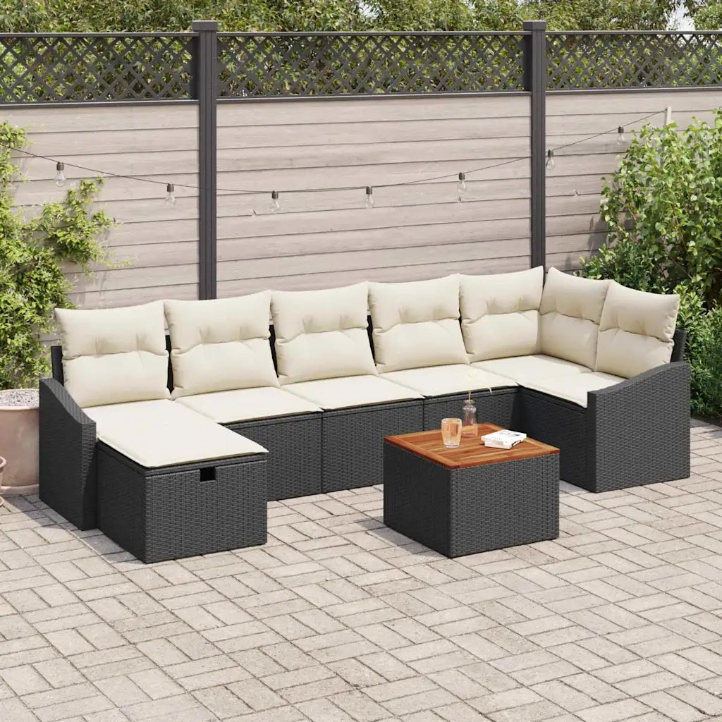 Set Divano da Giardino con cuscino 8 pcs Nero polyrattan
