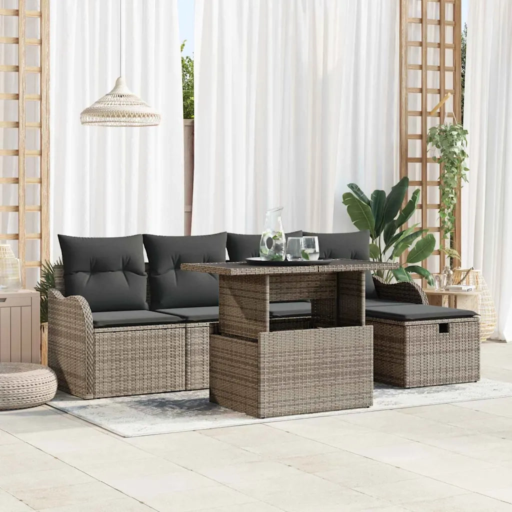 Set Divano da Giardino con cuscino 6 pcs Grigio Poly Rattan 3361038