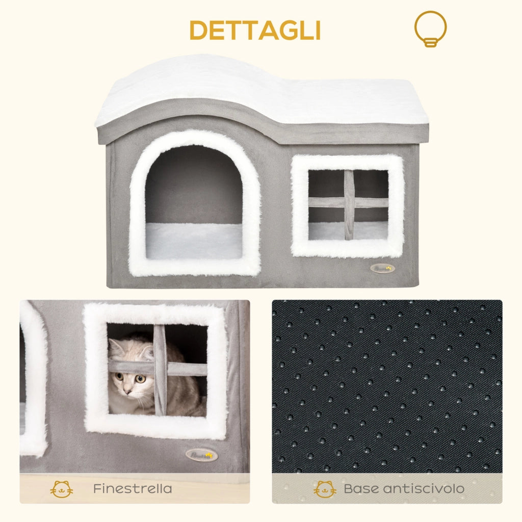 Casetta per Gatti da Interno ¨C Minimal ¨C Grigio, 63.5x37x40cm