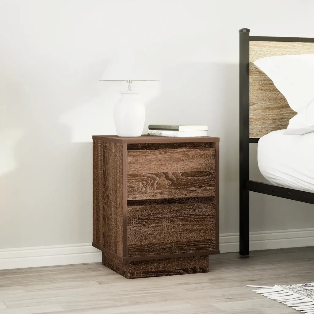 Comodino con Luci LED Rovere Marrone 38x34x50 cm 861295