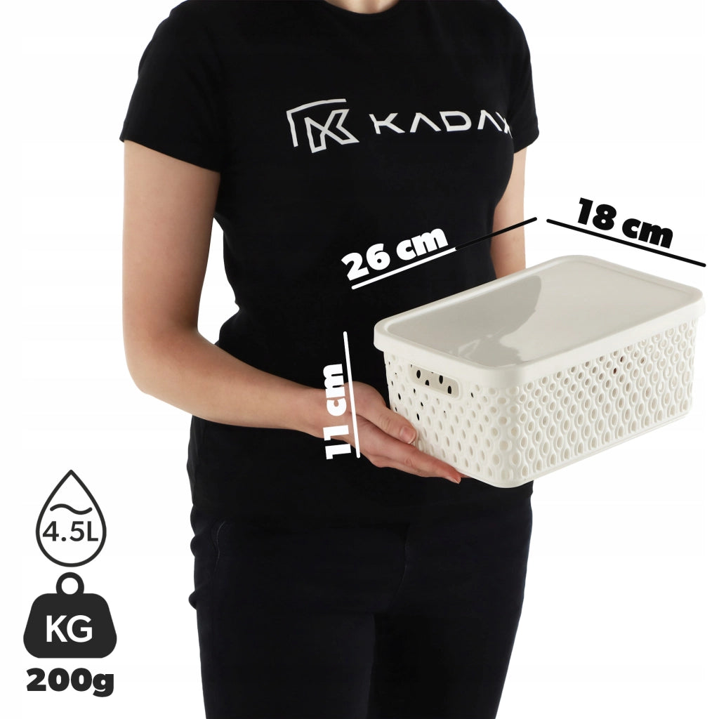 Set di 3 cestini in plastica KADAX con coperchio, colore bianco.