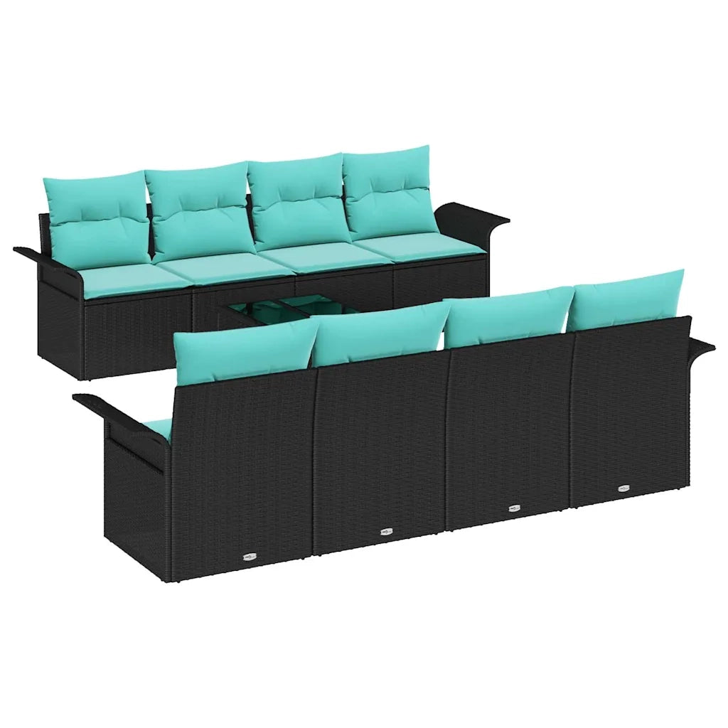 Set Divano da Giardino 9 pcs Nero e Turchese polyrattan 3353965