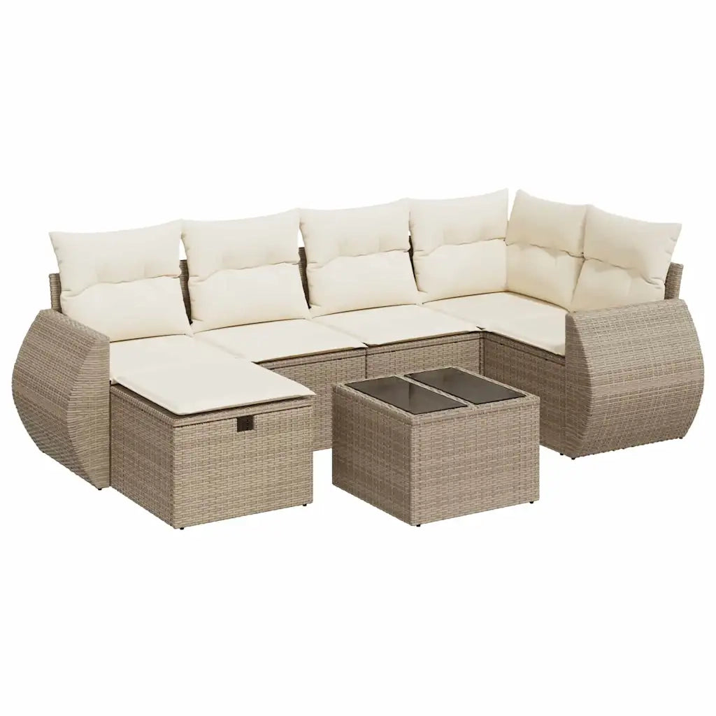 Set Divani da Giardino 7 pz con Cuscini Beige in Polyrattan 3325594