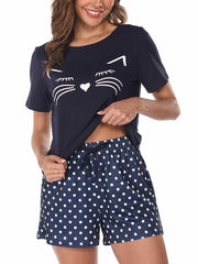 Set da notte per donne a due pezzi in cotone con maniche corte