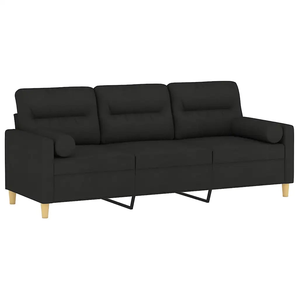 Divano a 3 Posti con Cuscini-Sofa 3 Posti con Cuscini Nero 180 cm in Tessuto 315549