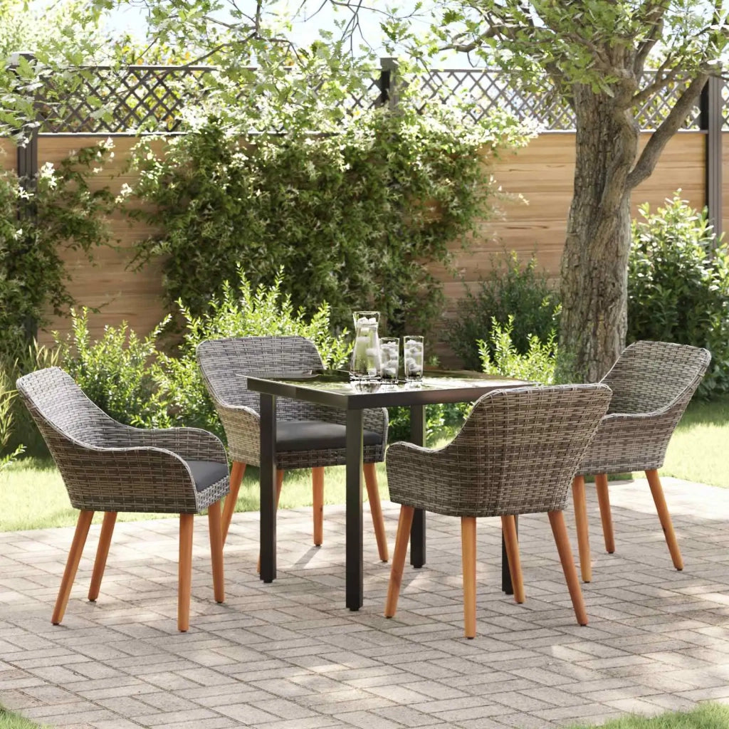 Set da Pranzo per Giardino con cuscino 5 pcs Grigio polyrattan