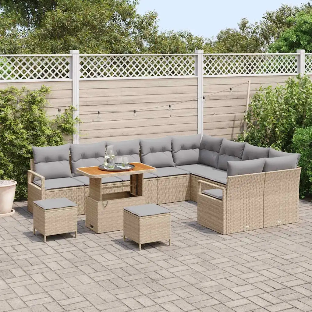 Set Divano da Giardino con cuscino 12 pcs Beige polyrattan 3362567