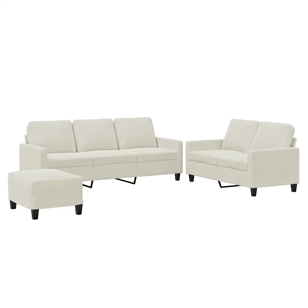 Set di Divani 3 pz con Cuscini Crema in Velluto