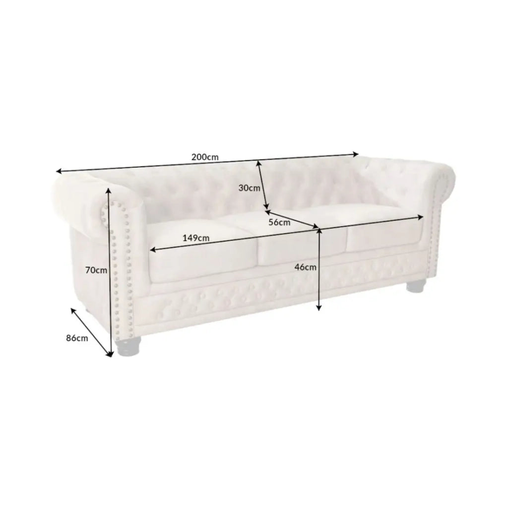 Divano dritto EDGAR – Bianco champagne – 3 posti – Velluto stile barocco