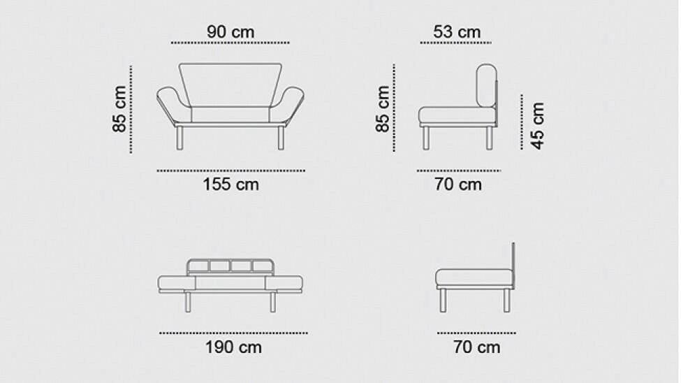 Guchol, Divano Letto 2 Posti Contenitore, 155x70 cm Grigio