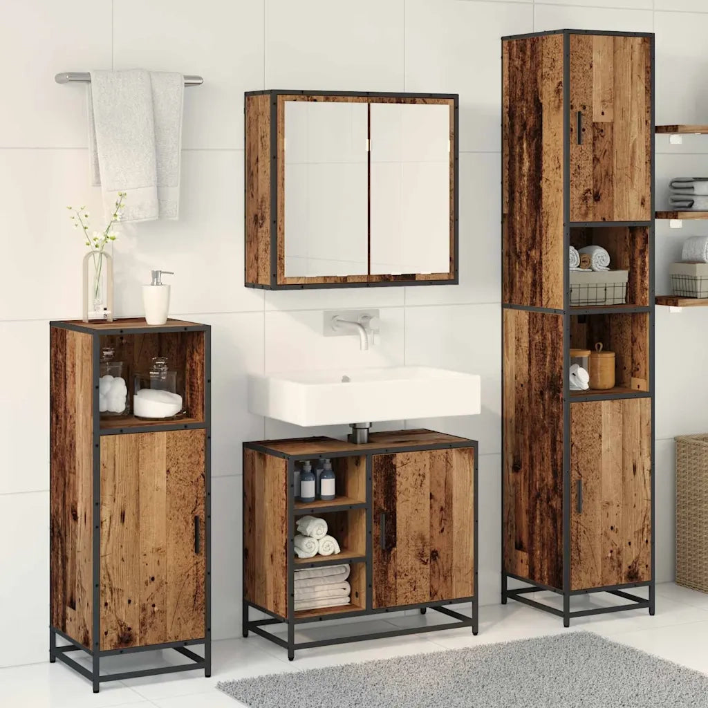 Set di mobili per il bagno con lo scaffale 3 pcs Legno vecchio