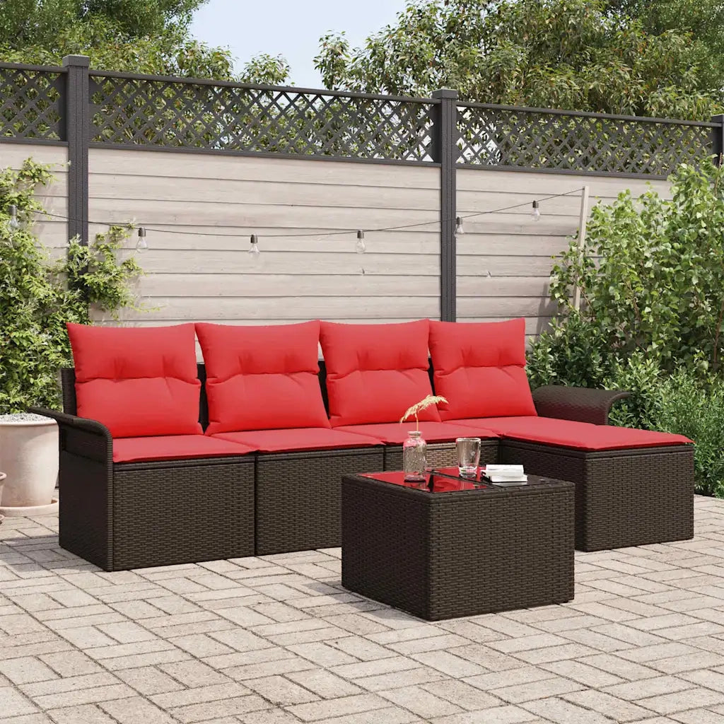 Set Divano da Giardino con cuscino 6 pcs Marrone polyrattan 3345334
