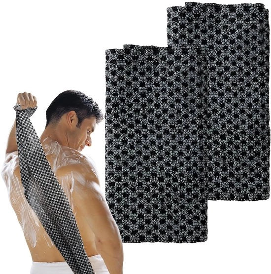 Asciugamano per la pelle 2 pezzi - Asciugamano con spazzola extra lungo - Asciugamano per doccia/bagno - Materiale in poliestere con fibre di carbonio - 100 × 22 cm - Asciugamano con spazzola