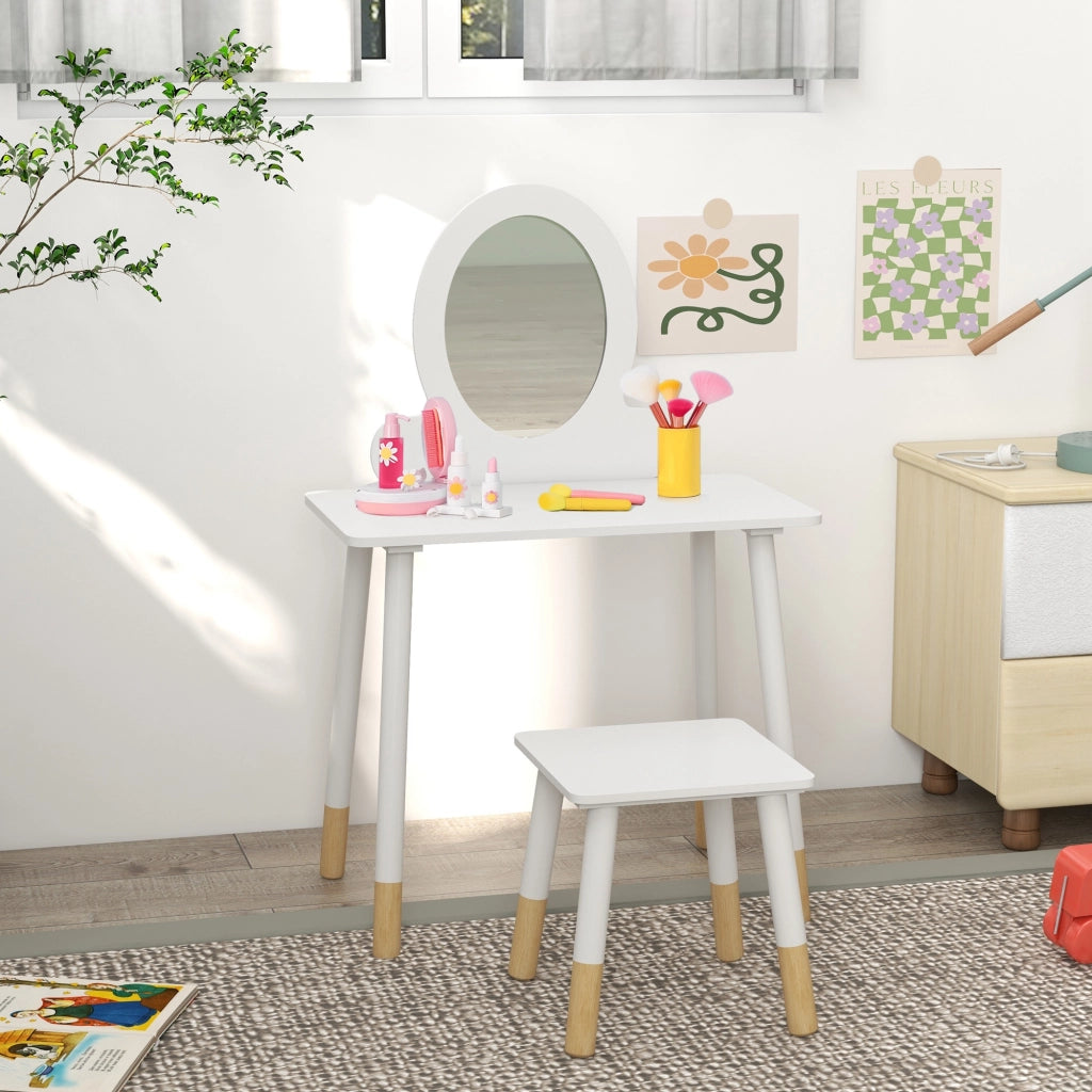 Tocador per bambini con specchio e sgabello ¨C zephmum ¨C Bianco