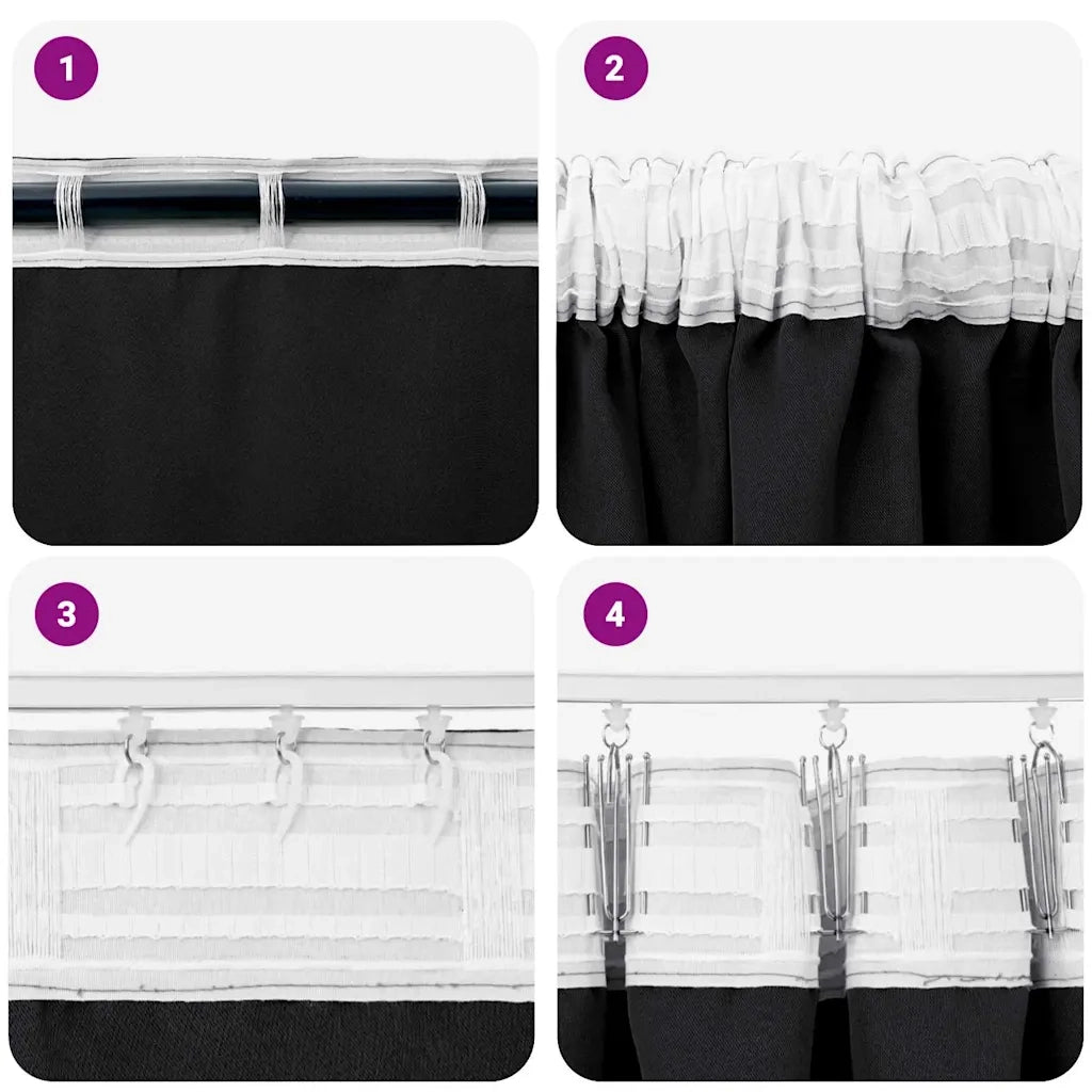 Tende Blackout con Anelli 2 pcs Nero 225 x 140 cm Poliestere 4107430
