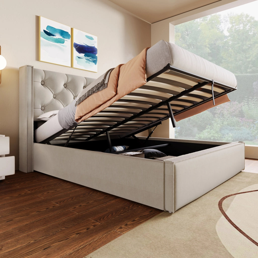 LETTO Contenitore 160x200 cm in cotone Grigio Chiaro