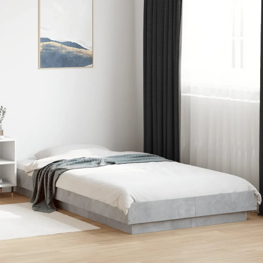 Letto singolo | Letto per adulti | Giroletto Luci LED Grigio Cemento 90x200cm in Legno Multistrato
