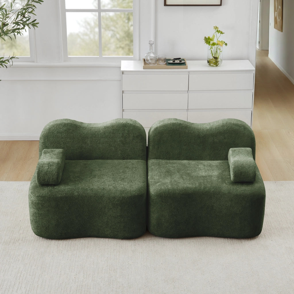 Divano Modulare 2 Posti Boneless ¨C MINIMAL ¨C Tessuto Verde, Cuscini Morbidi, Braccioli Mobili
