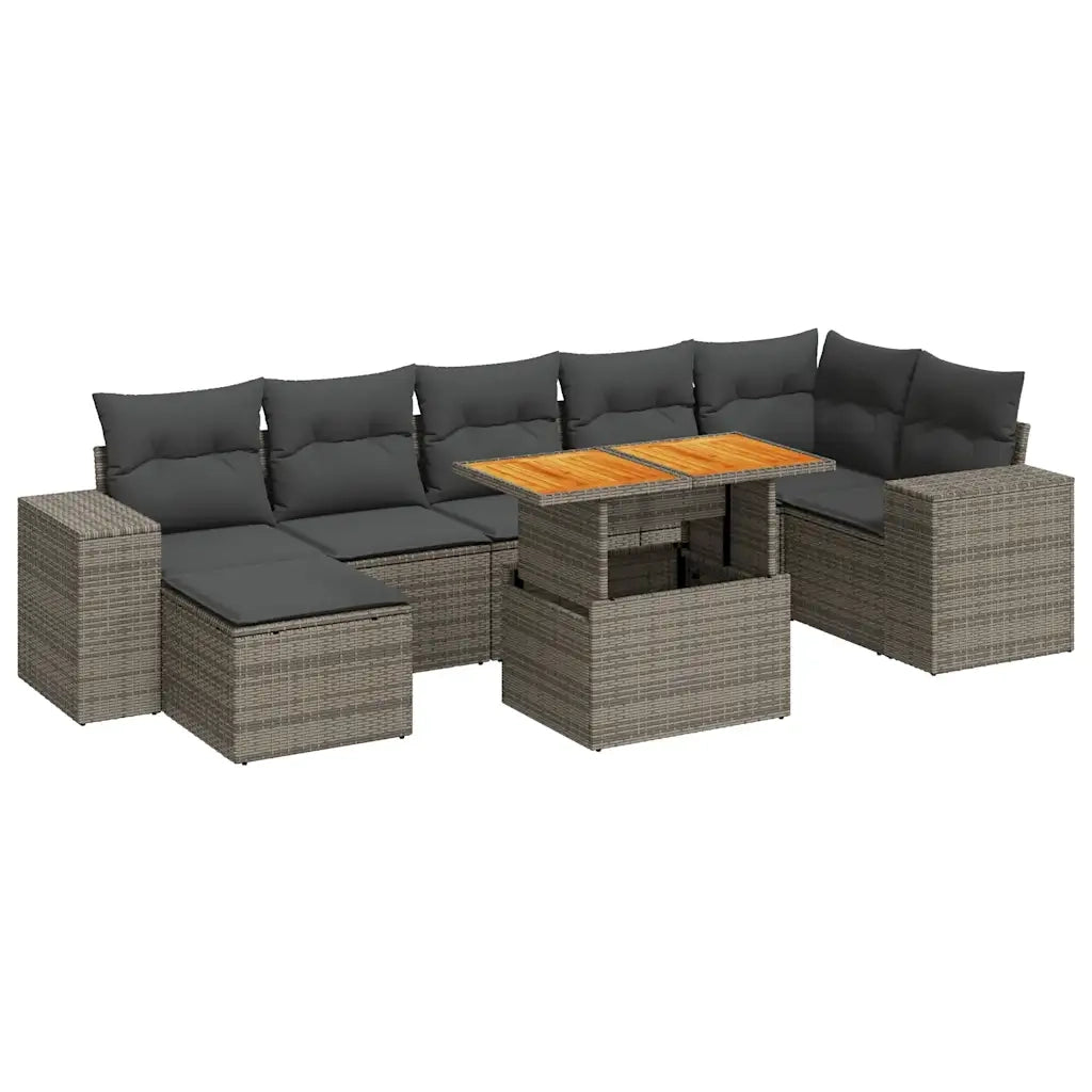 Set Divano da Giardino 8 pz con Cuscini Grigio in Polyrattan 3327406
