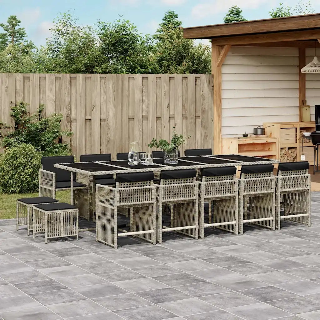 Set da Pranzo da Giardino 15 pz con Cuscini Grigio Polyrattan 3211715