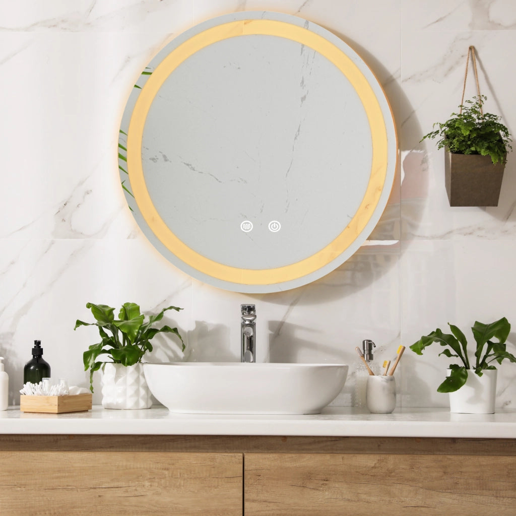 Specchio LED da Parete Maratea Multifunzionale Ø80 cm Cornice Argentata pro.tec
