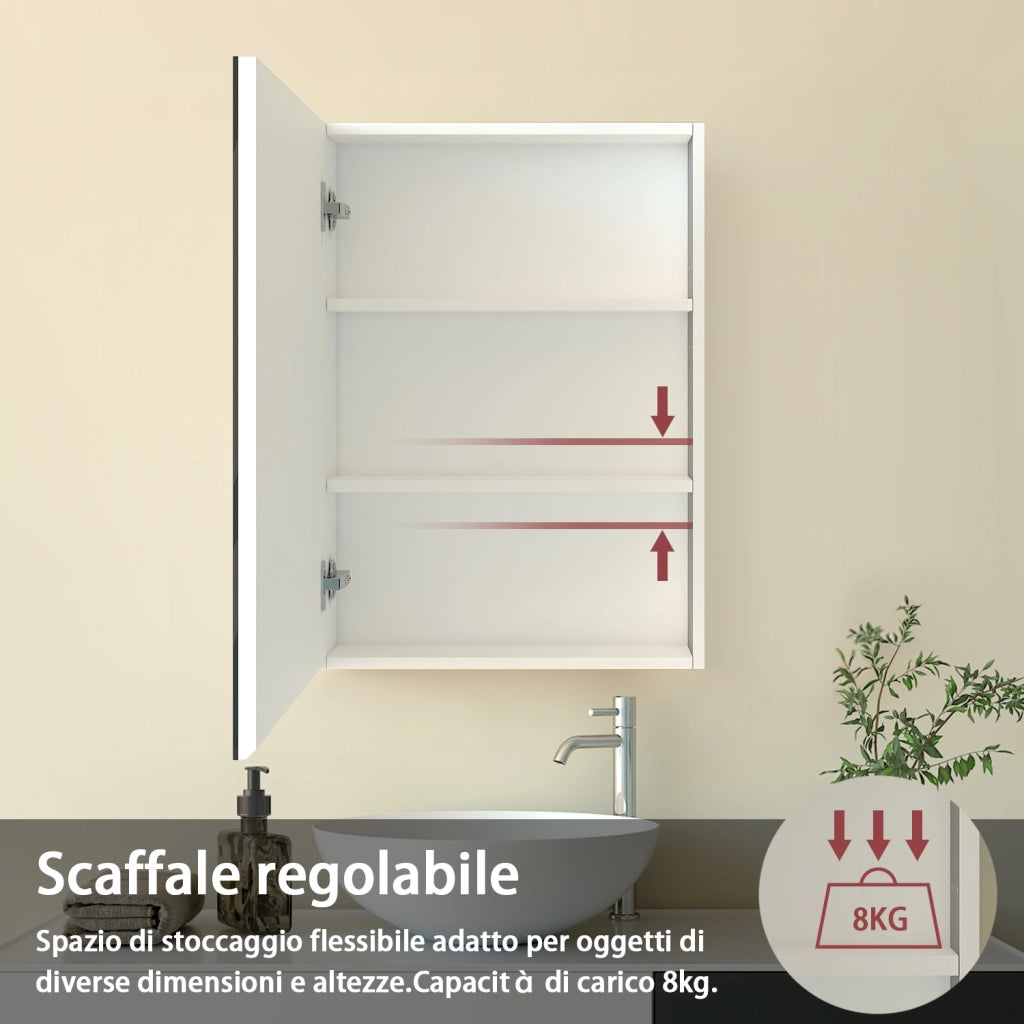 Armadietto a muro da Bagno con Specchio 50x70 cm, Bianco