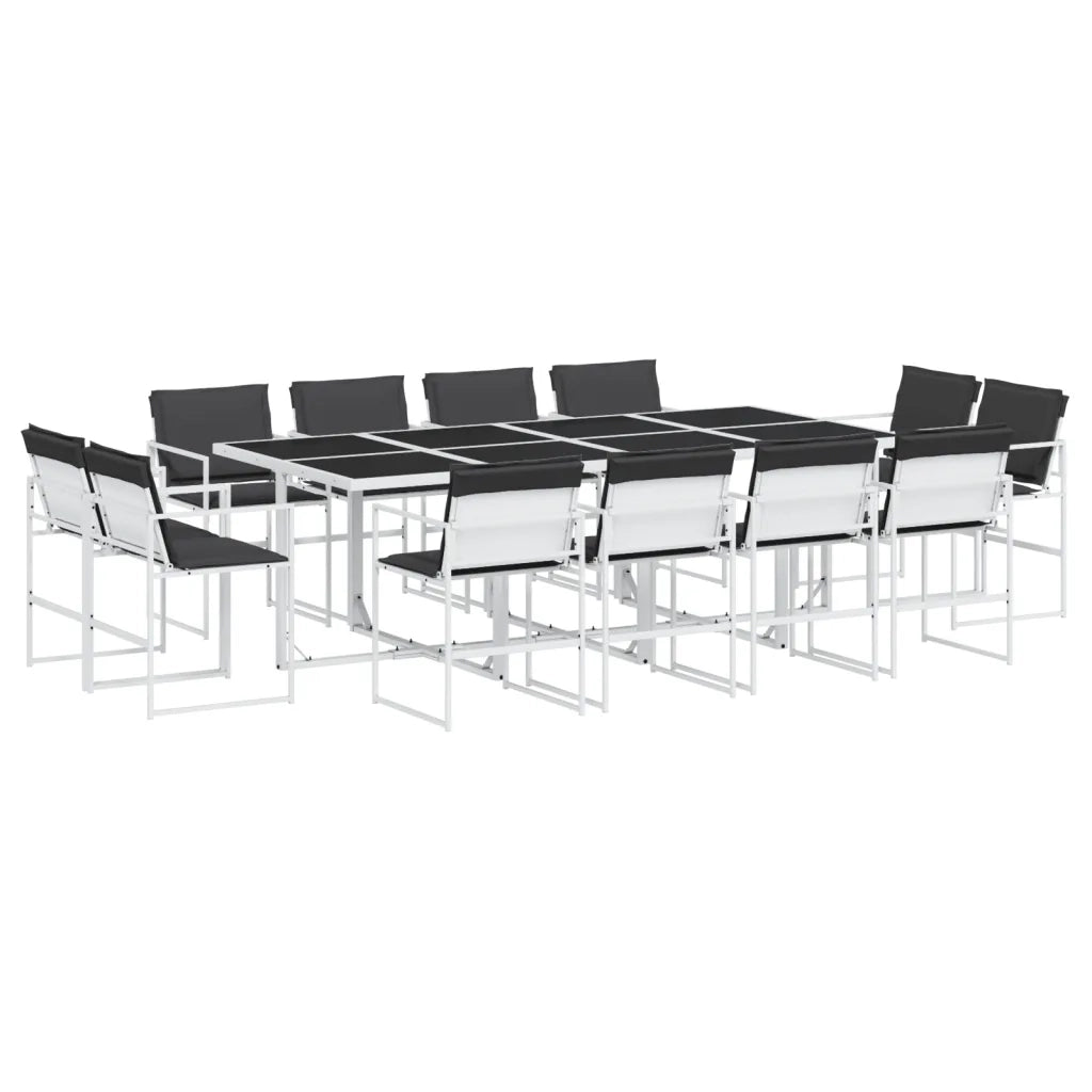 Set da Pranzo da Giardino 13 pz con Cuscini Bianco in Textilene