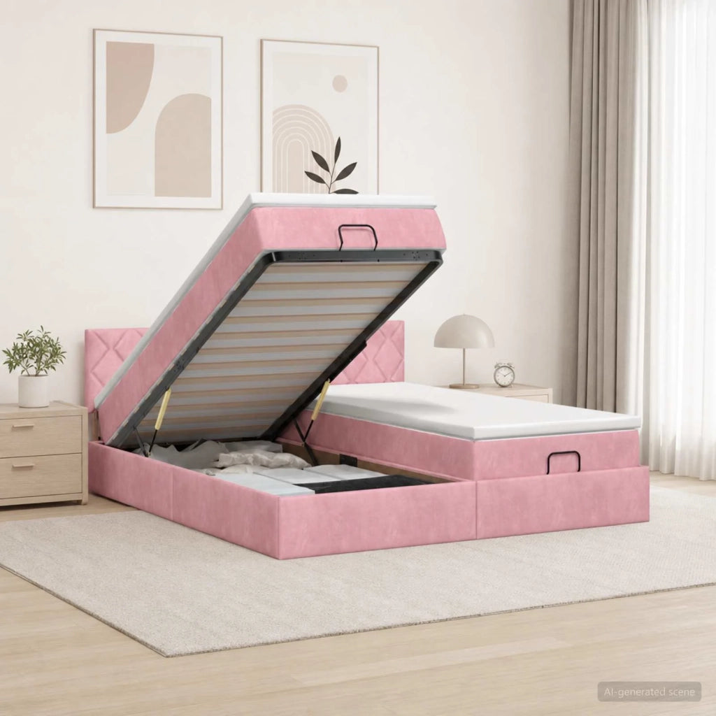 Letto Ottomano con Materasso e LED Rosa 200 x 200 cm Velluto 3457361