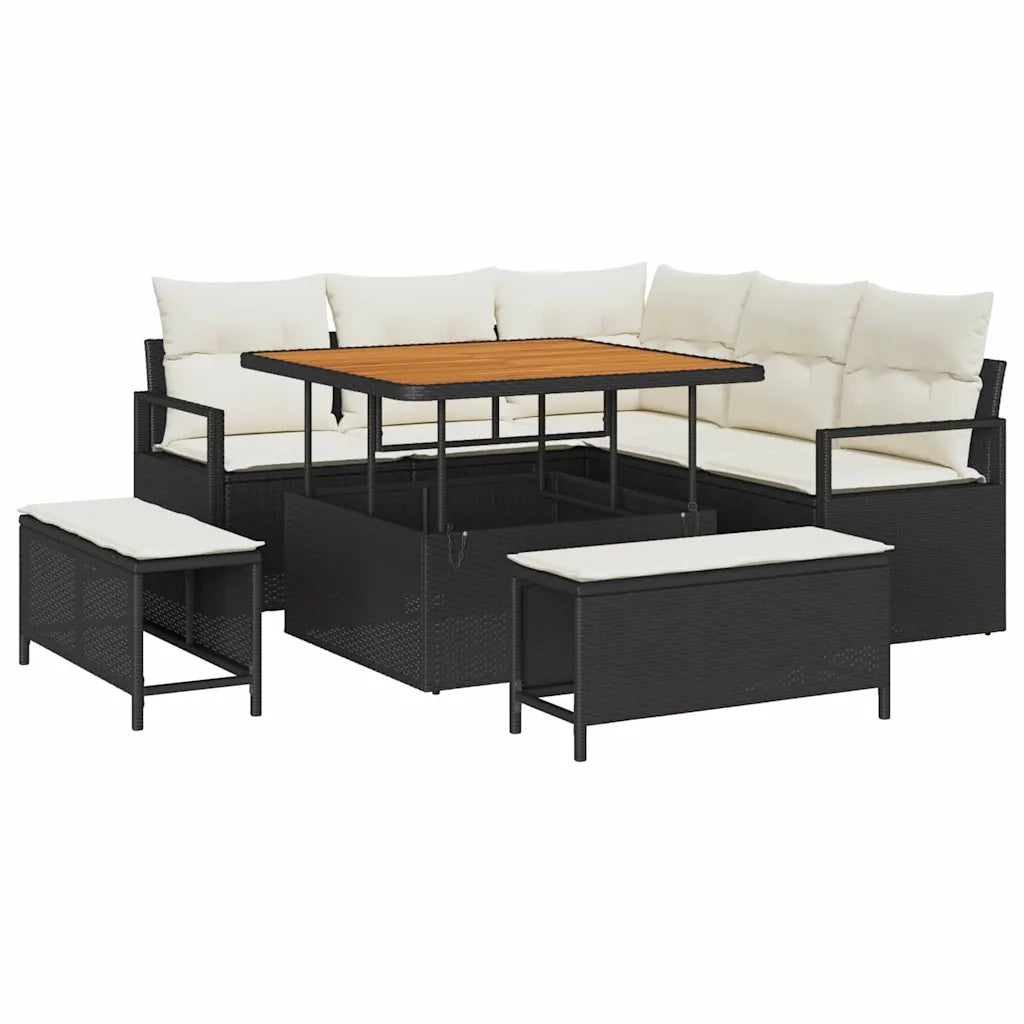 Set Divano da Giardino con cuscino 8 pcs Nero polyrattan 3362515