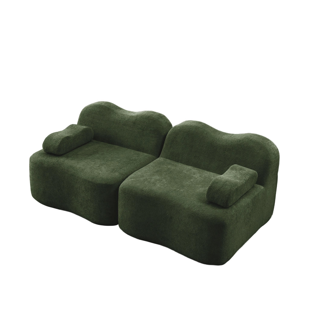 Divano Modulare 2 Posti Boneless ¨C MINIMAL ¨C Tessuto Verde, Cuscini Morbidi, Braccioli Mobili