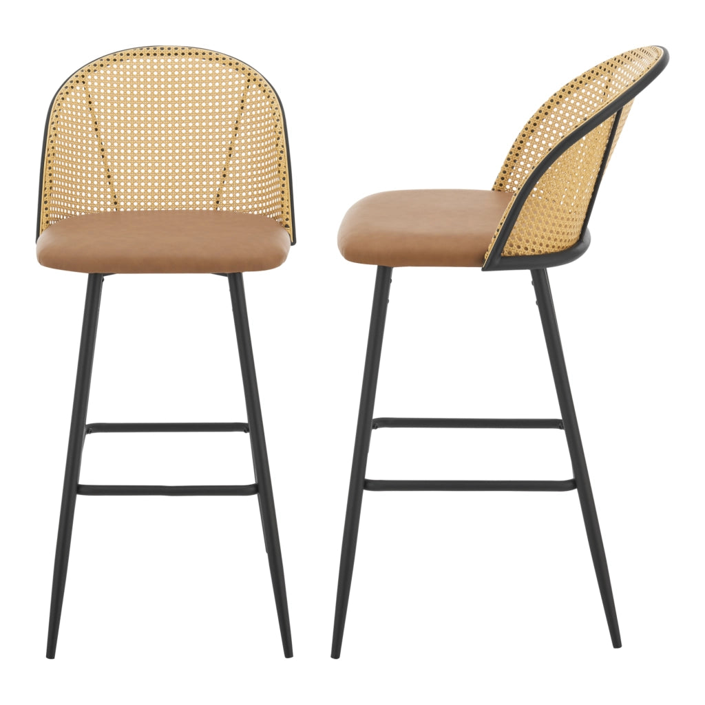 Set 'Gausdal' 2 Sgabelli da Bar Similpelle con Schienale in Rattan [en.casa]