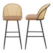 Set 'Gausdal' 2 Sgabelli da Bar Similpelle con Schienale in Rattan [en.casa]
